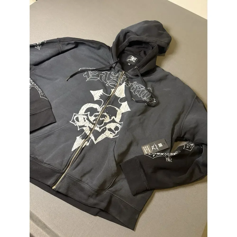 Ed Hardy XXL CROSS BOXY ZIP HOODIE, Color: Sunfaded Black, Style# EHM1303-17
